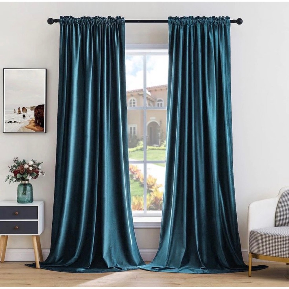 MIULEE Velvet Curtains Set of 2 84" Peacock Blue Excellent Thermal Blackout Pair